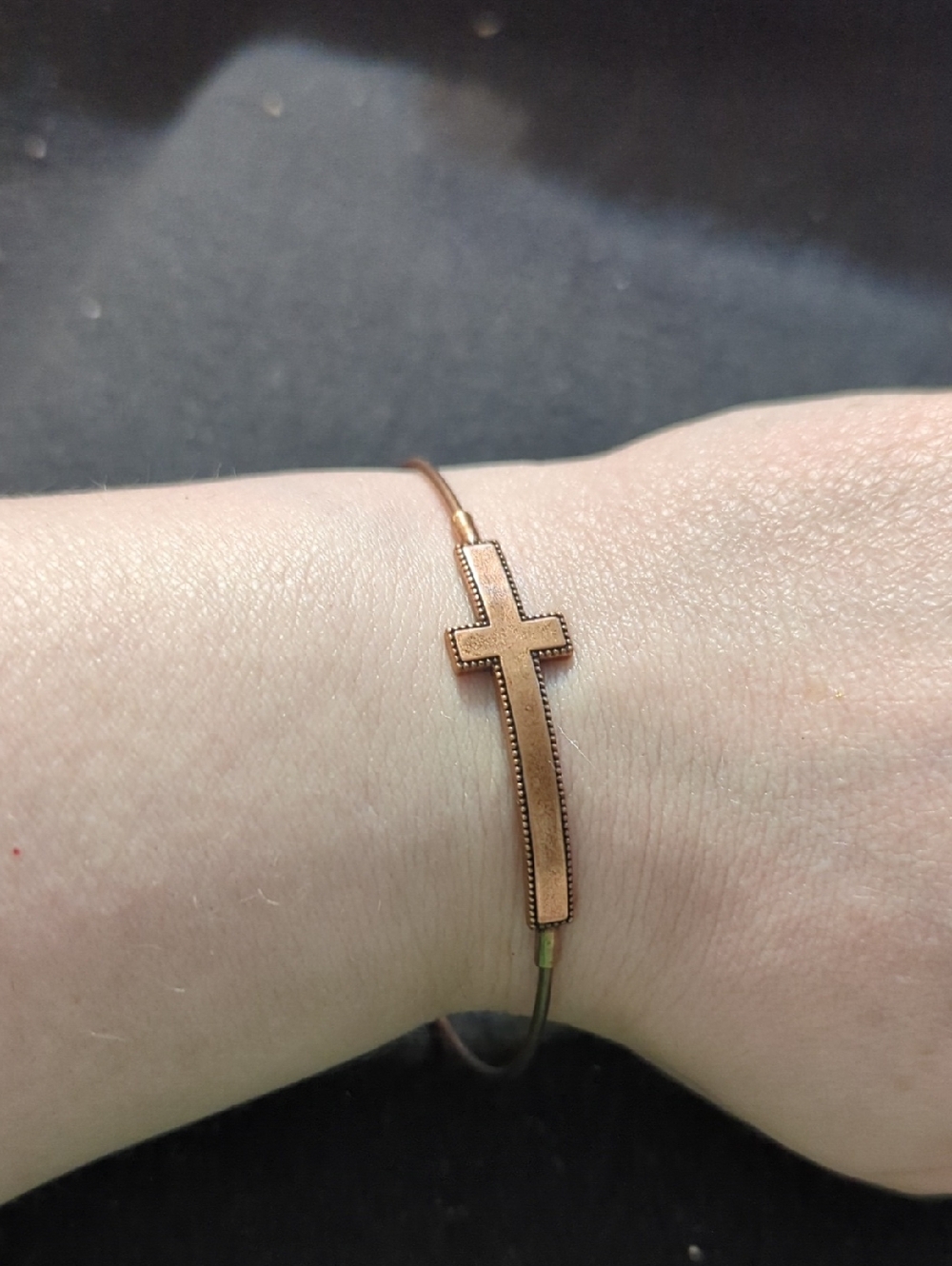 Angelica Copper Tone Cross Bangle Expandable Style Statement Bracelet